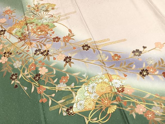 平和屋着物●訪問着 作家物 扇面花文 暈し染め 金銀彩 正絹 逸品 AABL8532fy