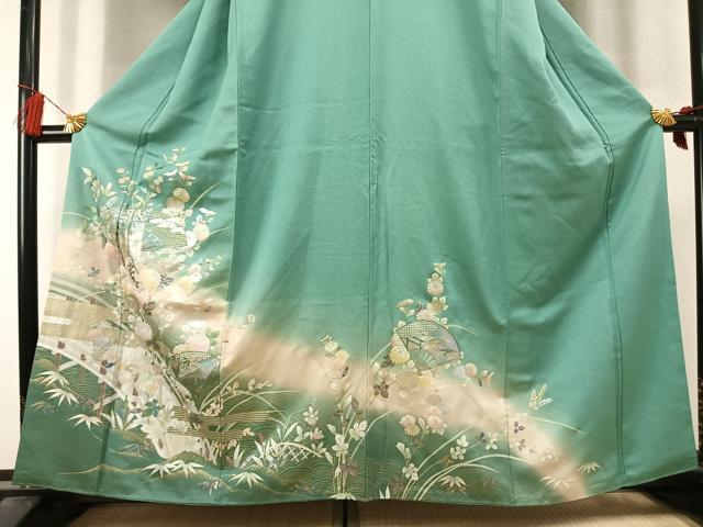 平和屋着物●訪問着 扇面花文 暈し染め 金銀彩 正絹 逸品 AABL8533fy