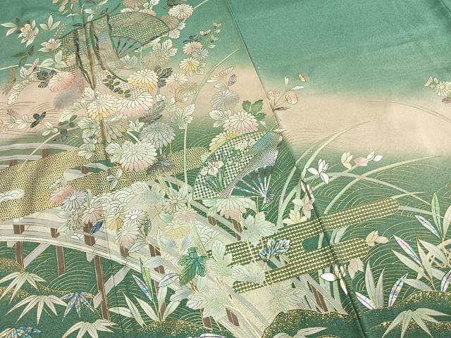 平和屋着物●訪問着 扇面花文 暈し染め 金銀彩 正絹 逸品 AABL8533fy