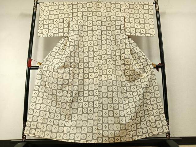 平和屋着物●上質な紬 市松文様 正絹 逸品 未使用 AABL8552fy