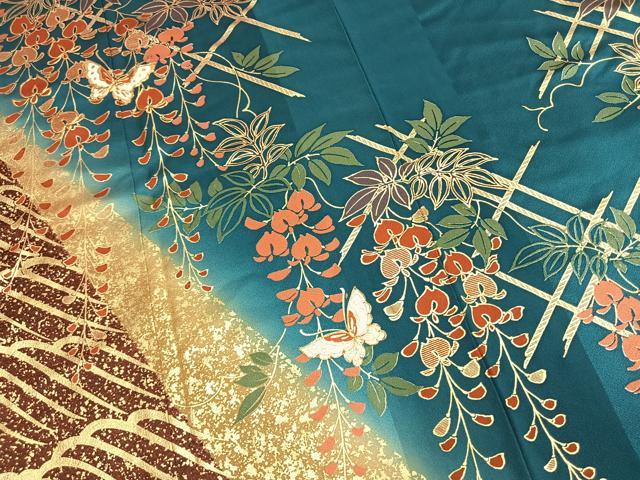 平和屋着物●豪華振袖 駒刺繍 花蝶文 暈し染め 金彩 正絹 逸品 AABL8597fy