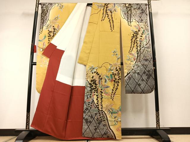 平和屋着物●豪華振袖 駒刺繍 花蝶文 暈し染め 金銀彩 正絹 逸品 AABL8599fy
