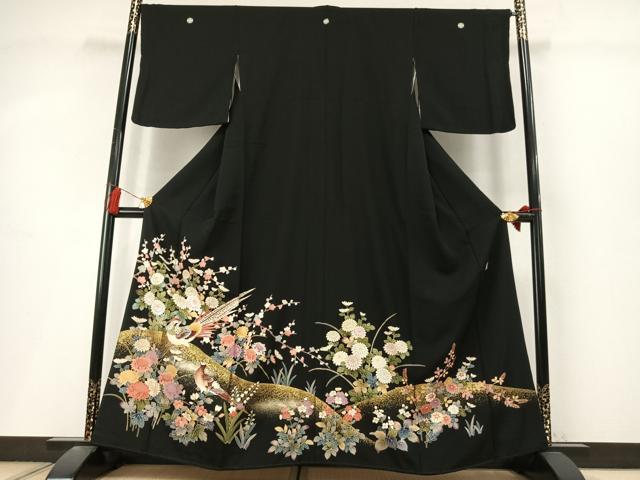 平和屋着物●豪華黒留袖 作家物 花鳥文 金彩 正絹 逸品 AABL8603fy
