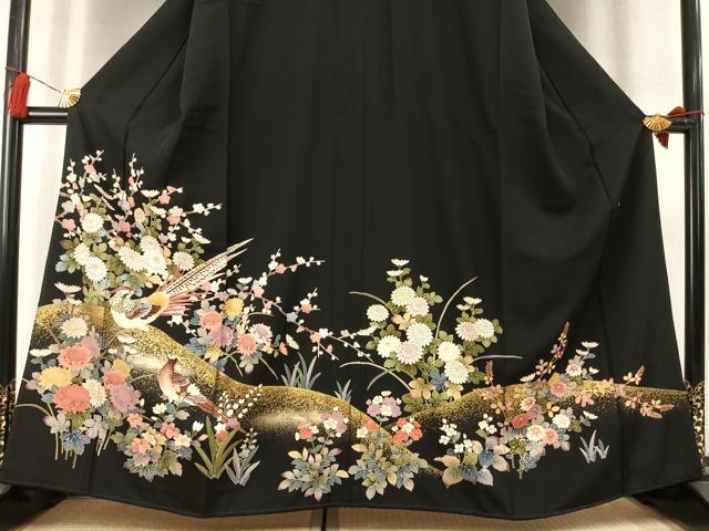 平和屋着物●豪華黒留袖 作家物 花鳥文 金彩 正絹 逸品 AABL8603fy