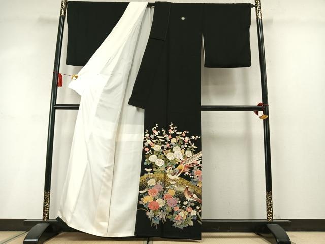 平和屋着物●豪華黒留袖 作家物 花鳥文 金彩 正絹 逸品 AABL8603fy