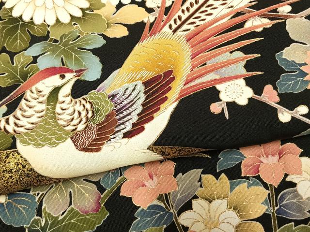 平和屋着物●豪華黒留袖 作家物 花鳥文 金彩 正絹 逸品 AABL8603fy