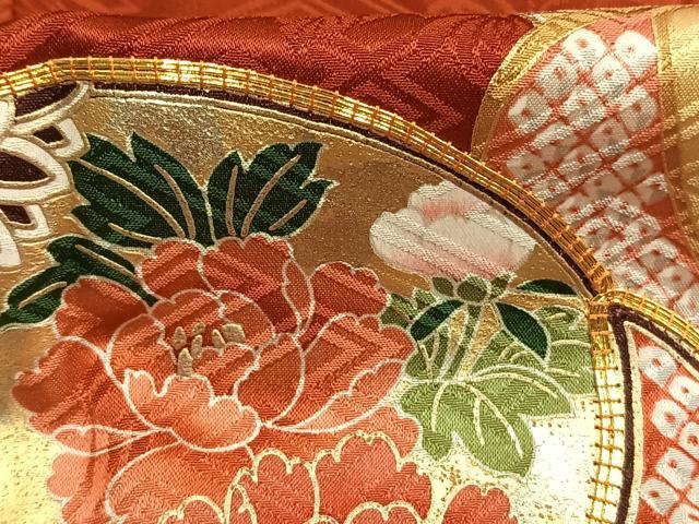 平和屋着物●豪華振袖 作家物 駒刺繍 鈴熨斗花文 金彩 正絹 逸品 AABL8604fy