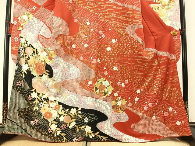 平和屋着物●豪華振袖 絞り 駒刺繍 草花文 金彩 正絹 逸品 AABL8605fy