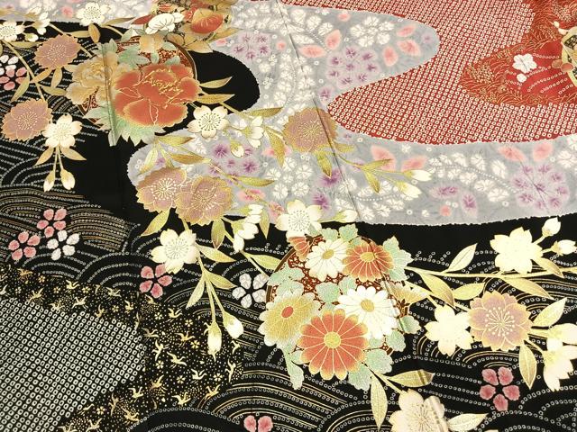 平和屋着物●豪華振袖 絞り 駒刺繍 草花文 金彩 正絹 逸品 AABL8605fy
