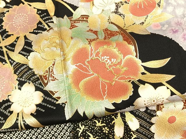 平和屋着物●豪華振袖 絞り 駒刺繍 草花文 金彩 正絹 逸品 AABL8605fy