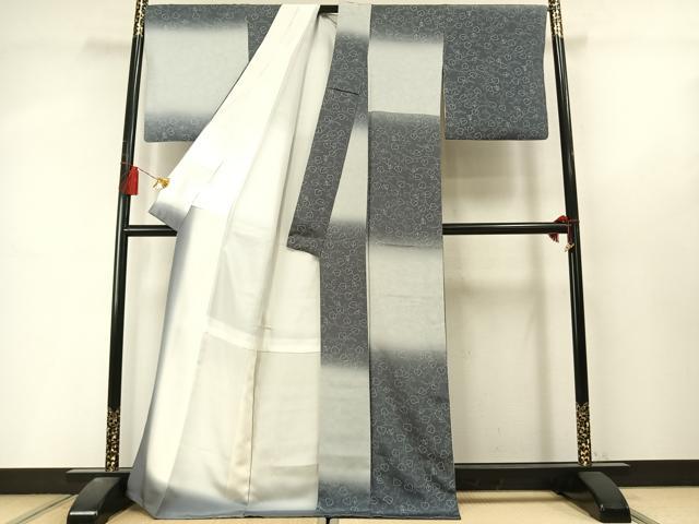 平和屋着物●上質な小紋 市松唐草文 暈し染め 正絹 逸品 AABL8608fy