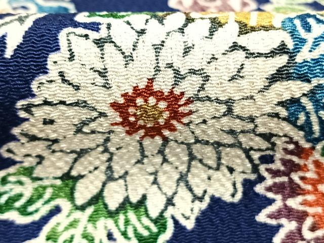平和屋着物●上質な小紋 型染め 扇面花文 鬼しぼ縮緬 正絹 逸品 AABL8615fy
