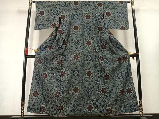 平和屋着物●本場大島紬 アンティーク大島 割り込み絣 吉祥花文 正絹 逸品 AABL8626fy