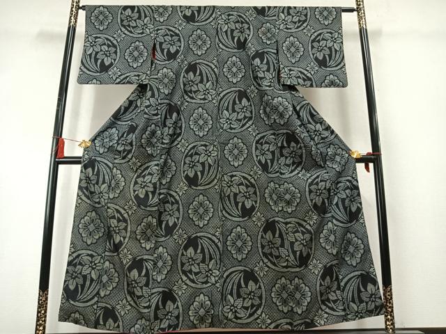 平和屋着物●本場大島紬 アンティーク大島 割り込み絣 草花文 正絹 逸品 AABL8628fy