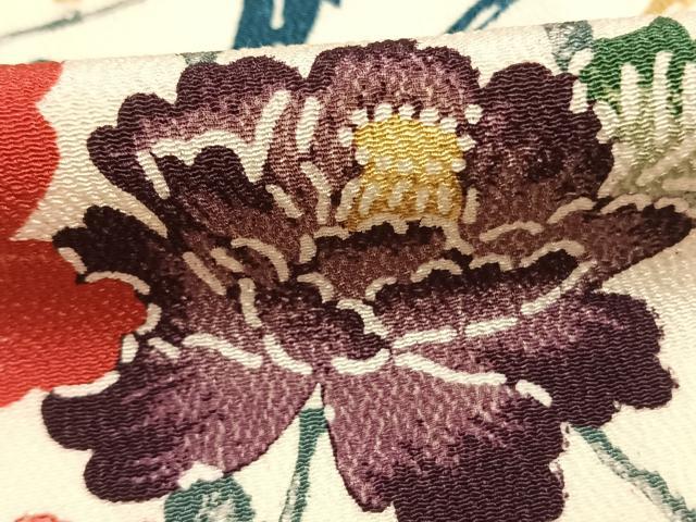 平和屋着物●上質な小紋 型染め 花鳥文 鬼しぼ縮緬 正絹 逸品 AABL8632fy