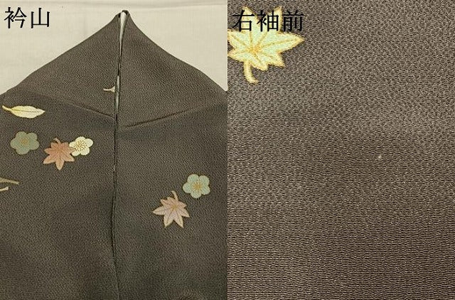 平和屋着物●上質な小紋 銀杏 紅葉 舞花文 金彩 鬼しぼ縮緬 正絹 逸品 AABL8634fy