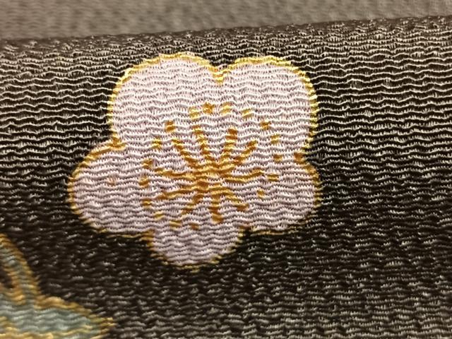 平和屋着物●上質な小紋 銀杏 紅葉 舞花文 金彩 鬼しぼ縮緬 正絹 逸品 AABL8634fy