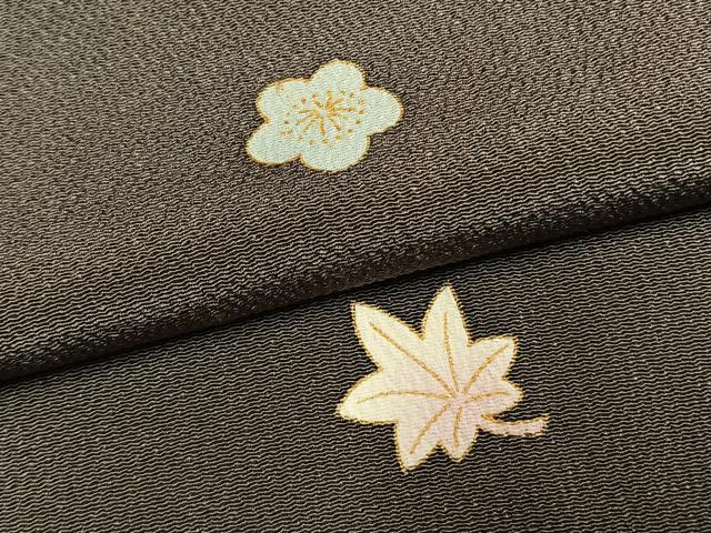 平和屋着物●上質な小紋 銀杏 紅葉 舞花文 金彩 鬼しぼ縮緬 正絹 逸品 AABL8634fy