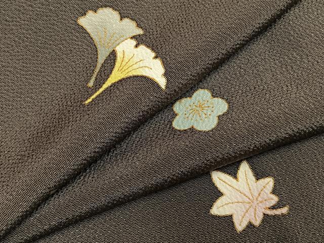 平和屋着物●上質な小紋 銀杏 紅葉 舞花文 金彩 鬼しぼ縮緬 正絹 逸品 AABL8634fy