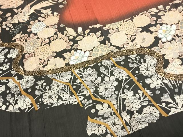 平和屋着物●児玉任弘 振袖 花鳥文 暈し染め 金彩 正絹 逸品 AABL8635fy