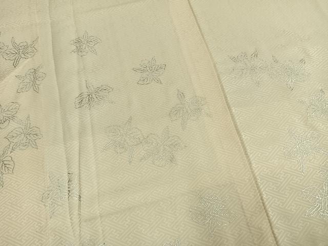 平和屋着物●長襦袢 袷 草花文 銀彩 正絹 逸品 AABL8636fy