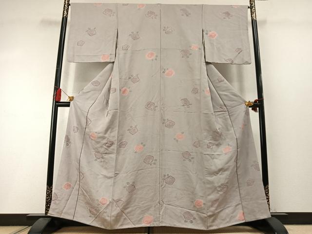 平和屋着物●上質な小紋 地紋起こし 草花文 正絹 逸品 AABL8650fy