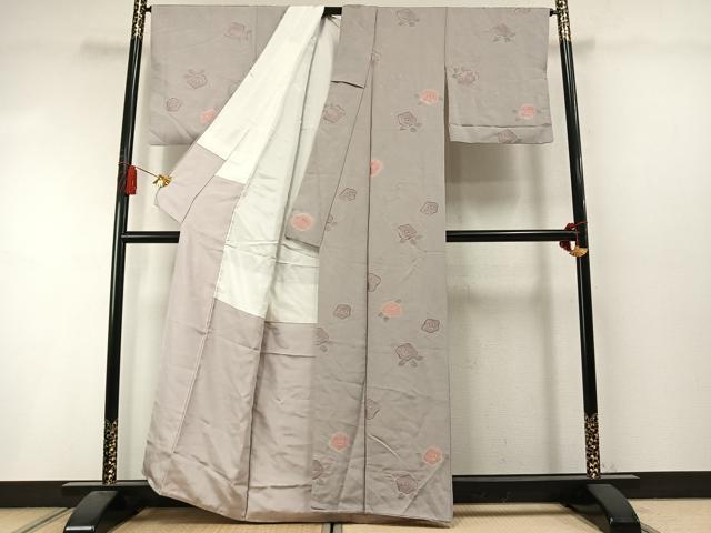 平和屋着物●上質な小紋 地紋起こし 草花文 正絹 逸品 AABL8650fy
