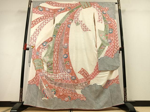 平和屋着物●豪華振袖 絞り 束ね熨斗花文 金彩 正絹 逸品 AABL8658fy