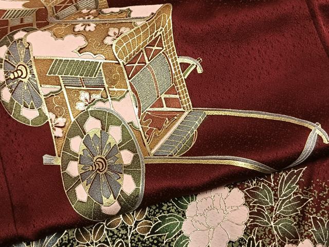 平和屋着物●豪華振袖 御所車花文 金彩 正絹 逸品 AABL8666fy