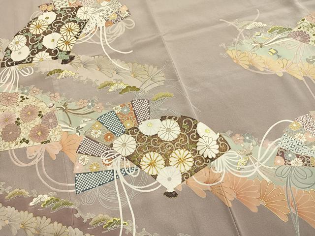 平和屋着物●豪華色留袖 駒刺繍 扇面花鳥文 金彩 正絹 逸品 未使用 AABL8678fy