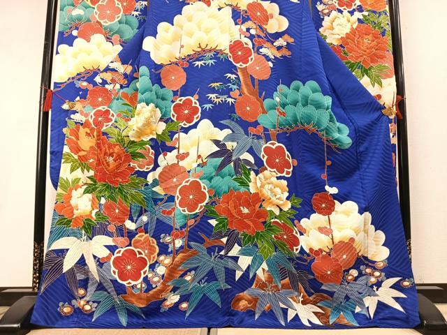 平和屋着物●豪華振袖 駒刺繍 松竹梅 草花文 金彩 ロング丈 正絹 逸品 AABL8687fy
