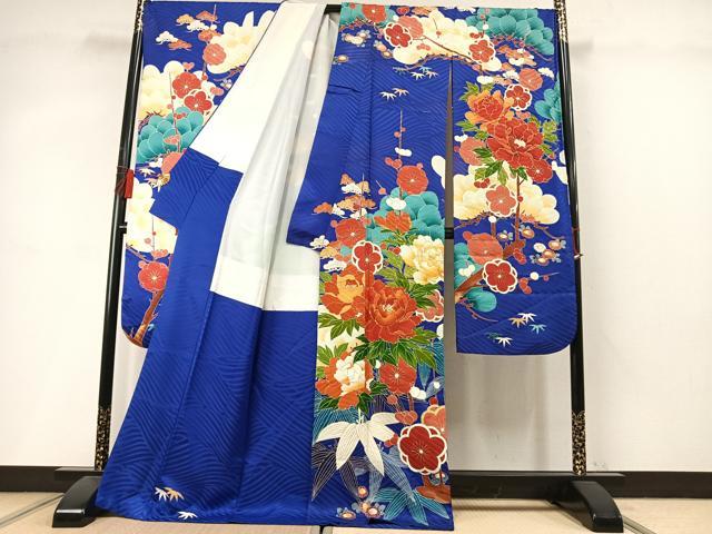 平和屋着物●豪華振袖 駒刺繍 松竹梅 草花文 金彩 ロング丈 正絹 逸品 AABL8687fy