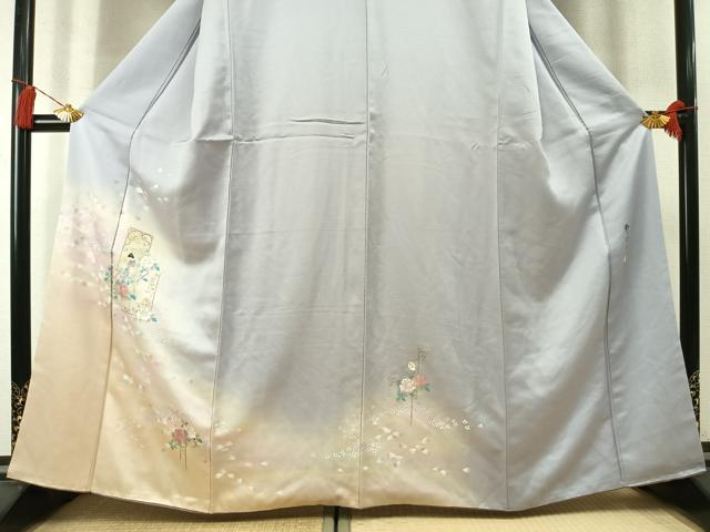 平和屋着物●大正の浮世絵師 竹久夢二 夢二ロマン 訪問着 人物花文 暈し染め 金彩 銀通し地 正絹 逸品 AABL8700fy