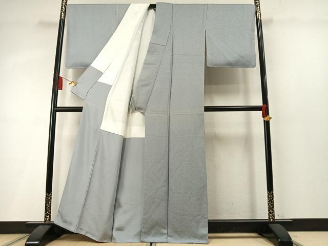 平和屋着物●上質な色無地 紋意匠 灰青色 正絹 逸品 未使用 AABL8702fy