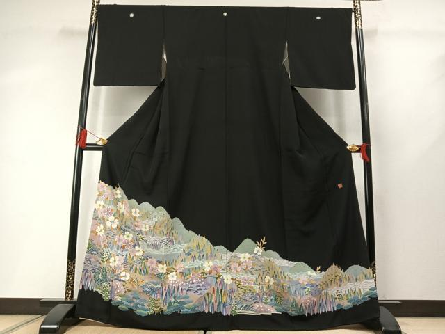 平和屋着物●本加賀友禅作家 堀哲也 黒留袖 風景花文 正絹 逸品 AABL8704fy