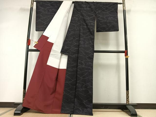平和屋着物●結城紬 100亀甲 舞花文 正絹 逸品 AABL8707fy