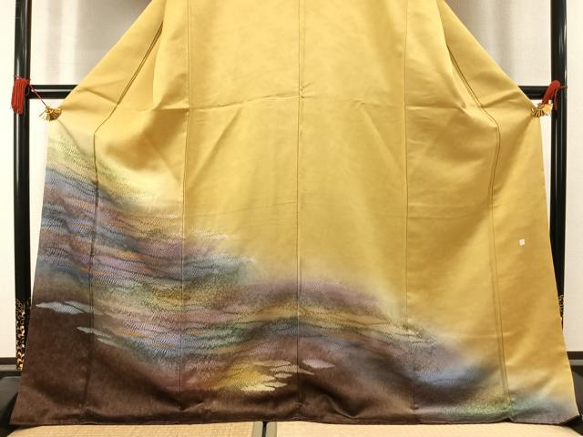 平和屋着物●訪問着 作家物 絞り 霞文 暈し染め 金彩 ロング丈 正絹 逸品 AABL8709fy