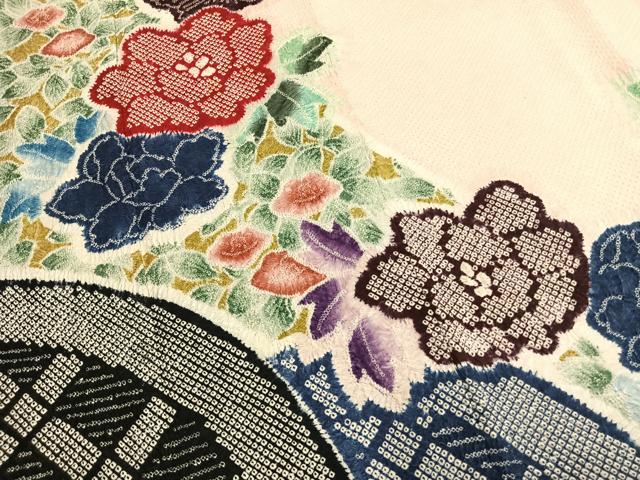 平和屋着物●名門 藤娘きぬたや・総絞り(杢目絞り) 振袖 草花文 正絹 逸品 AABL8718fy