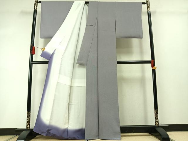 平和屋着物●小紋師 宍戸陵 江戸小紋 万筋 紫色×白色 正絹 逸品 AABL8721fy