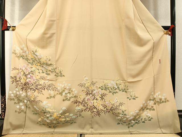 平和屋着物●訪問着 友禅 作家物 草花文 暈し染め ロング丈 正絹 逸品 未使用 AABL8722fy