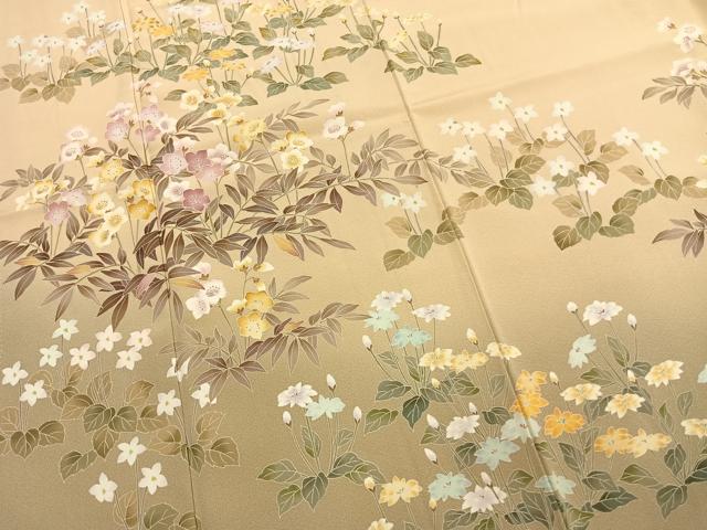 平和屋着物●訪問着 友禅 作家物 草花文 暈し染め ロング丈 正絹 逸品 未使用 AABL8722fy