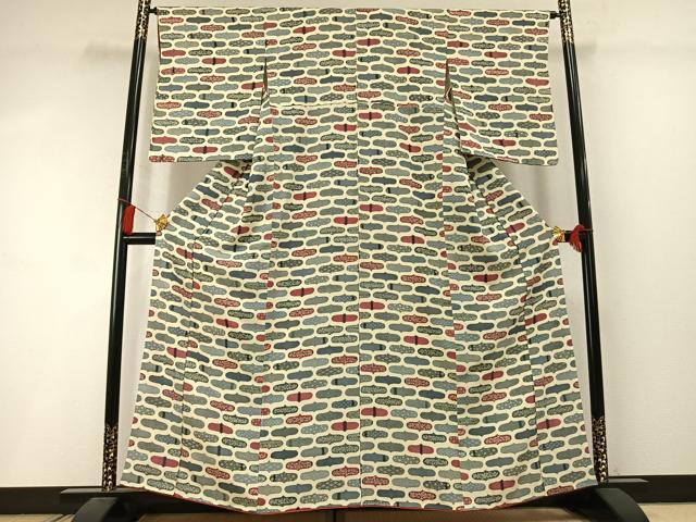 平和屋着物▼上質な小紋 型染め 幾何学文様 正絹 逸品 AABL8724fy