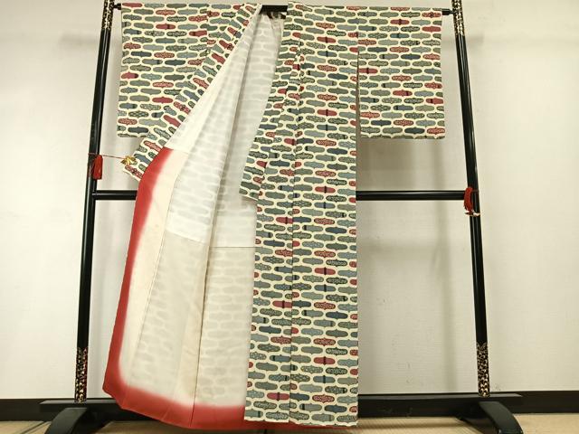 平和屋着物▼上質な小紋 型染め 幾何学文様 正絹 逸品 AABL8724fy