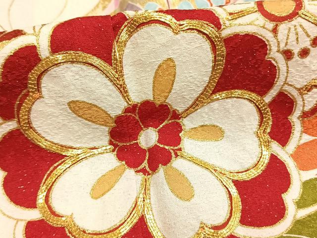 平和屋着物●豪華振袖 駒刺繍 草花文 暈し染め 金彩 銀通し地 正絹 逸品 AABL8725fy