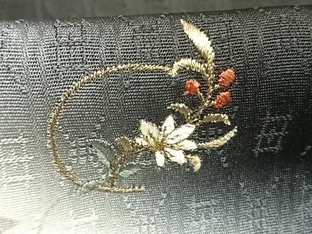 平和屋着物●訪問着 刺繍 草花文 暈し染め 黒地 金糸 正絹 逸品 AABL8729fy