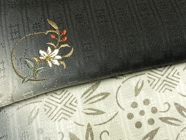 平和屋着物●訪問着 刺繍 草花文 暈し染め 黒地 金糸 正絹 逸品 AABL8729fy