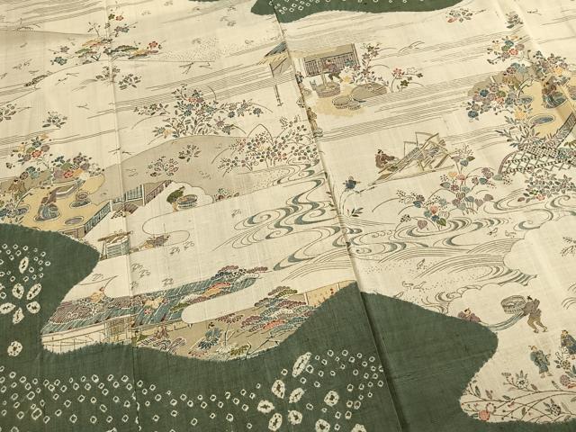 平和屋着物●染織の名門 しょうざん 生紬 訪問着 風景人物文 正絹 逸品 AABL8733fy
