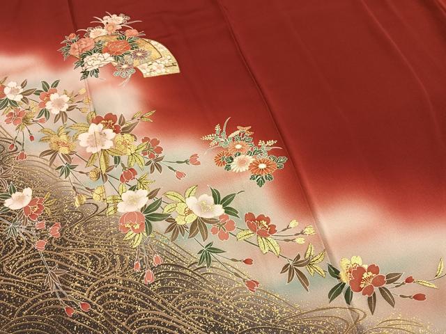 平和屋着物●豪華振袖 地紙花文 暈し染め 金彩 鈴乃屋扱い 正絹 逸品 AABL8743fy
