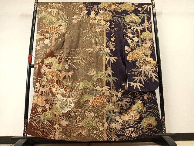 平和屋着物●豪華振袖 駒刺繍 松竹梅 暈し染め 金彩 正絹 逸品 AABL8746fy