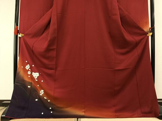 平和屋着物●豪華振袖 総刺繍 舞梅文 暈し染め 金糸 正絹 逸品 AABL8760fy